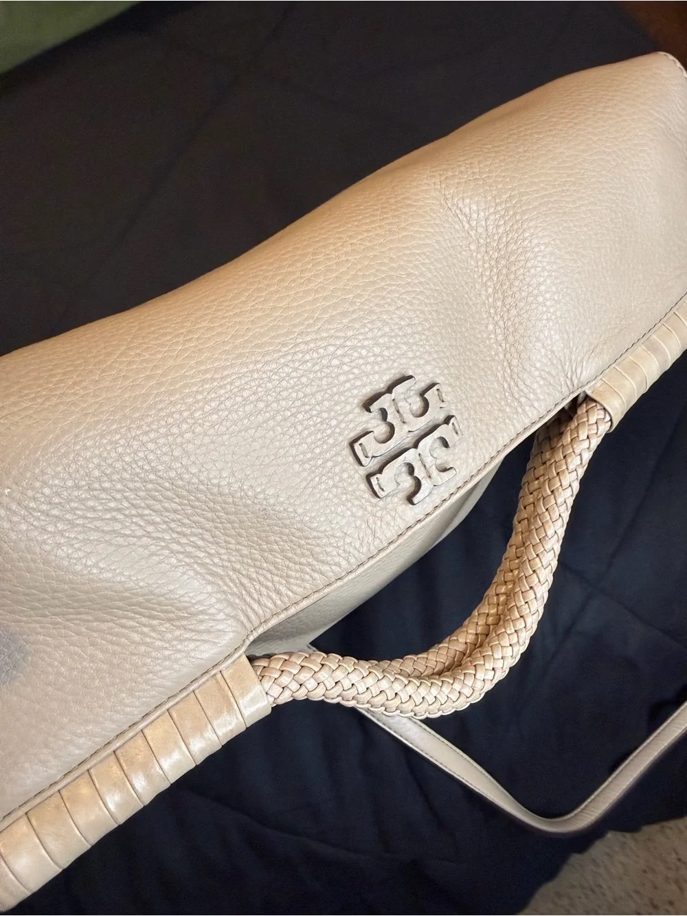 Tory Burch Marion Fold-Over Crossbody Bag | Pebbled Leather | Light Beige/Taupe - Picture 7 of 15